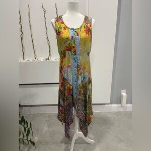 Yellow and Blue Asymmetrical Scoop Neck Sundress